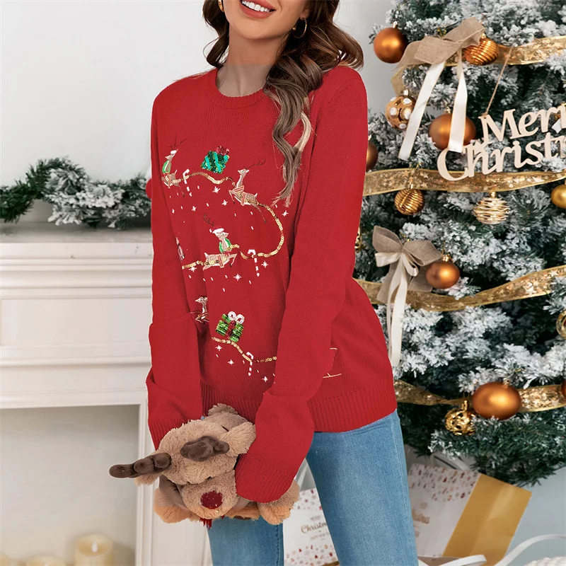 Женский Рождественский свитер hirigin Теплый Зимний пуловер с длинным рукавом