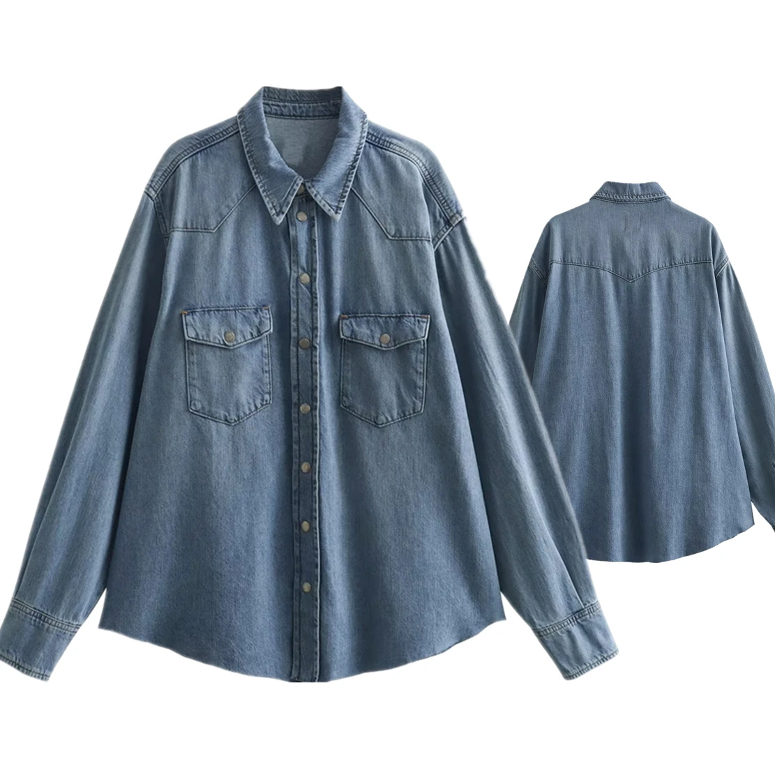 

Dave&Di Autumn American Retro Single Breasted Shirt Ladies Denim Boyfriend Loose Pockets Blouse Women Tops