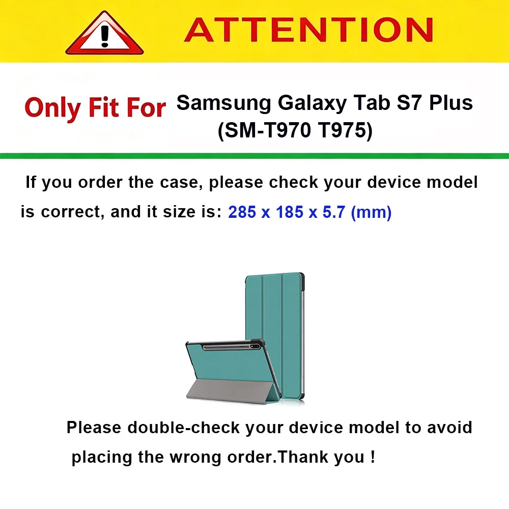 Фото Чехол для планшета Samsung Galaxy Tab S7 Plus 12.4 (SM-T970/T975), трехсекционный, складной, из прочной кожи, портативный защитный чехол-флип №1