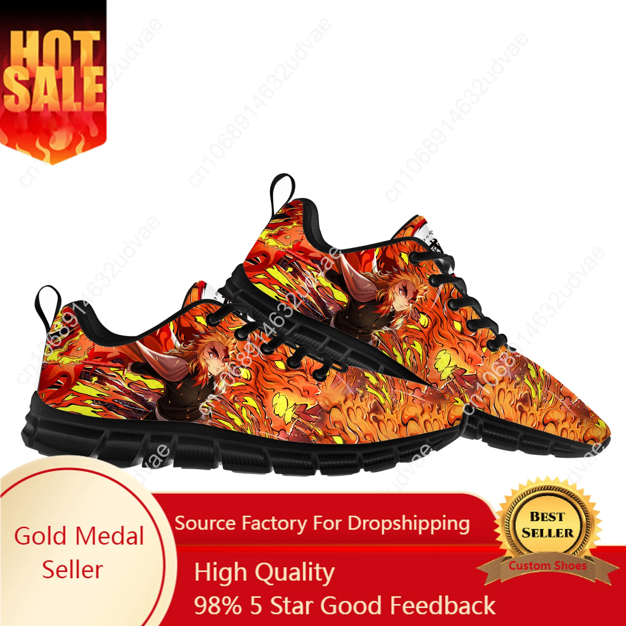 

Anime Pillar Flame Kyojuro Rengoku Demon Slayer Sports Shoes Mens Womens Teenager Kids Children Sneakers Custom Couple Shoe