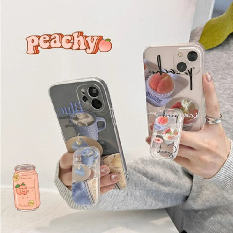 

Iphone Mobile Phone Case Is Suitable For 11/12/13/14por Max/Xs/Xr/78plus All-Inclusive Soft Shell Bracket Fruit Cake Ins Style