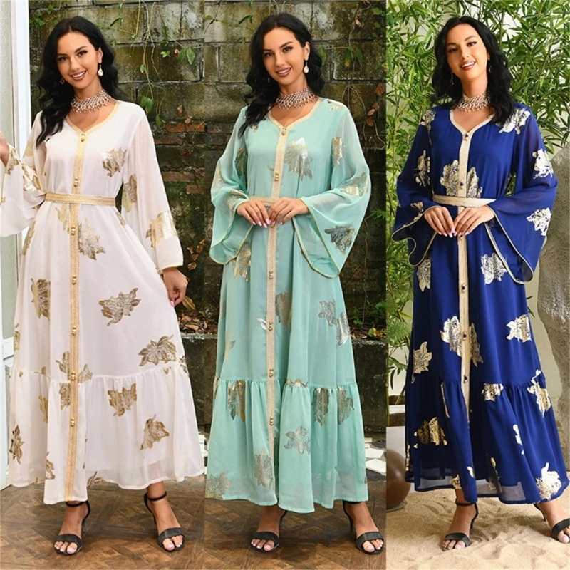 

Women Abaya Dress Full Length Dress Muslim Islamic Dress Bronzing Dress
