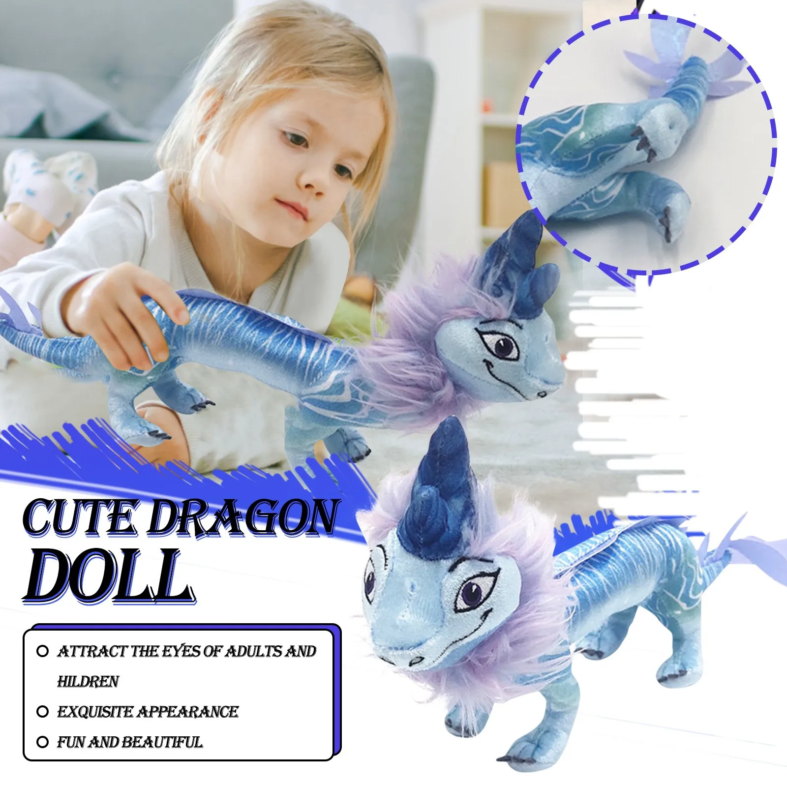 Игрушки синего цвета Sisu Дракон плюшевая игрушка Raya и последний дракон 50 см мягкие