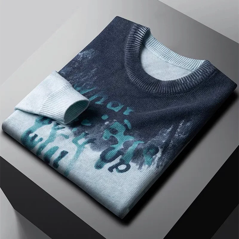 

end High fashion personality graffiti jacquard sweater men loose round neck handsome casual autumn winter warm knit Pullover