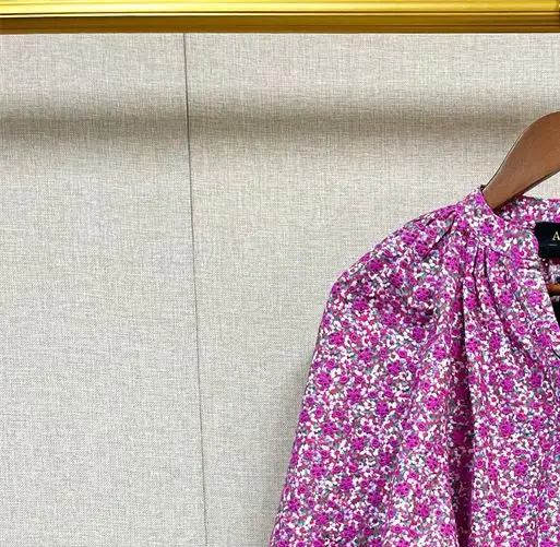Women's Mini Dress Printed Emboridery V-Neck Slim Pleated Puff Long Sleeve Robe Sweet Spring 2023
