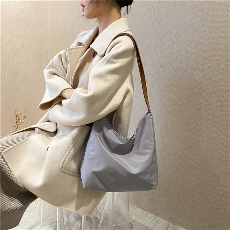 

Pure Color Oxford Hobo Bags for Women 2023 Brand New Simple Fashion Shoulder Armpit Bag Large Capacity Ladies Tote Shopper Bolsa