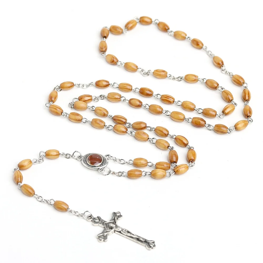 

Catholic Wooden Rosary Beads Orthodox Cross Woven Rope Necklaces for Men Women Religious Praying Jewelry Collana
