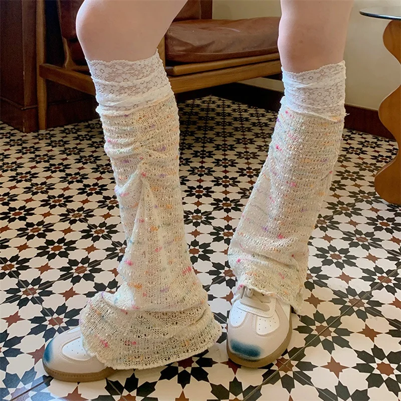 Новые модные женские летние гетры с разноцветными точками кружевной отделкой