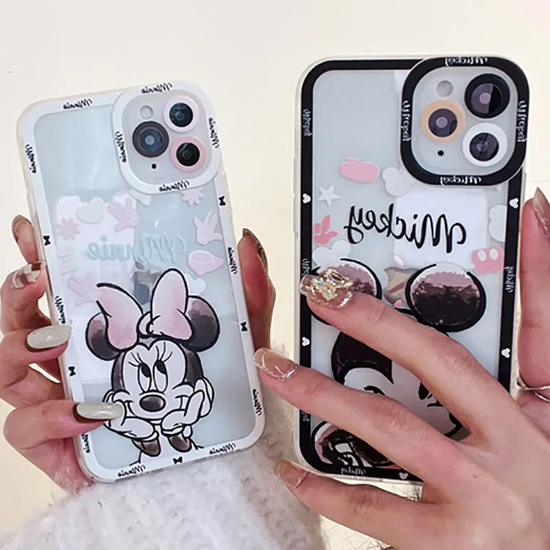 

Disney Retro Mickey And Minnie Couples Phone Case for iPhone 11 12 13 Pro MAX Mini X XR XS Clear Silicon Cute Cartoon Cover Capa
