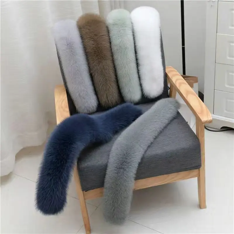 

100% Real Fur Collar For Women Luxury Fox Fur Scarves Winter Hood Fur Decor Scarf Shawl Warm Fur Scarves Detachable Ladies