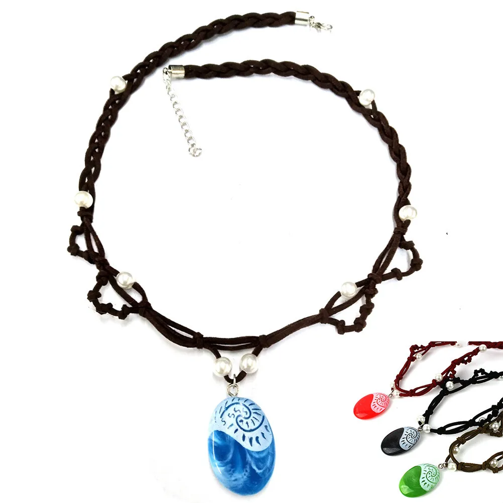 Moana Ocean Romance Rope Chain Necklace Blue Stone Heart Pendants Choker for Women Female Jewelry Accessories Layered Necklace