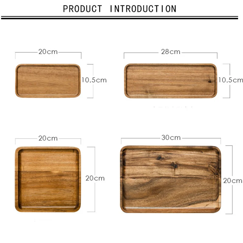 Acacia Wood Serving Tray Rectangle Square Food Sushi Snack Bread Dessert Cake Coffee Fruit Plate Wooden Tea For Kitchen |