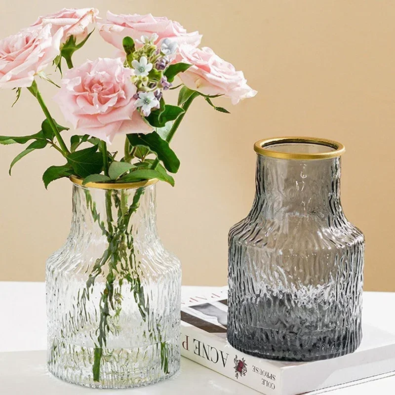 Прозрачная стеклянная ваза большая с горлышком для гостиной спальни рабочего