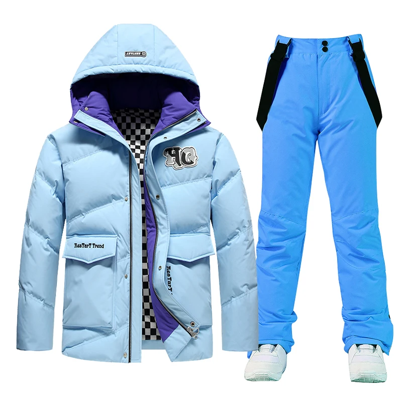 New Ski Jacket Men Winter Windproof Waterproof Hooded Warm Down Jacket Men Outdoor +Pants Set Skiing Snowboarding Suits Set Male