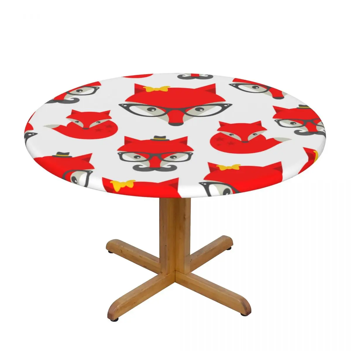 

Fitted Round Tablecloth Protector Soft Glass Table Cover Hipster Fox Pattern Anti-Scald Plate Kitchen Home Tablemat