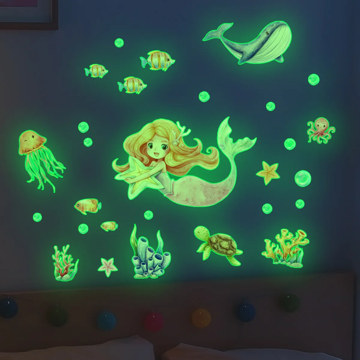 

Underwater Animal Elves Wall Stickers Luminous Stickers Room Decoration Wall Stickers Self-adhesive Wall Stickers