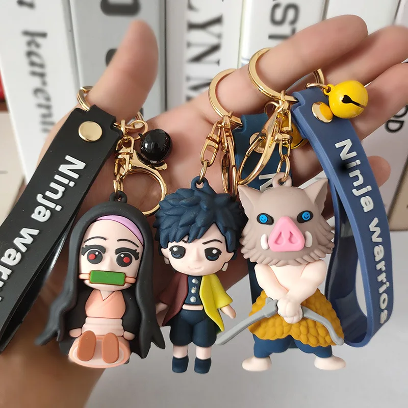 

Anime Demon Slayer Cartoon Keychain Silicone Kimetsu No Yaiba Lanyard Keychain Women Bag Keyholder Mini Doll Toys Kids Gift