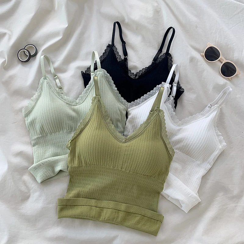 

Women Chest Wrap Camisole Summer Lace Tank Top Slim Fit Vest Sleeveless Base V-neck Camisoles Adjustable Strap Chest pad Tops