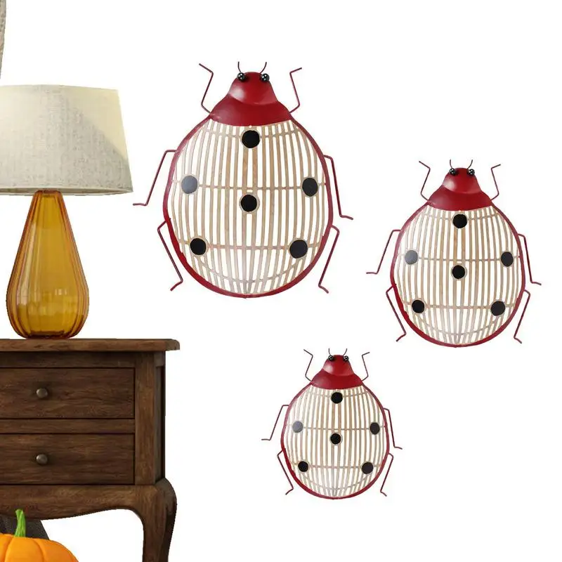 

Ladybug Garden Decor 3PCS Ladybug Animal Outdoor Fence Handmade Ornament Portable Crimson Yard Art For Fence Lovely Home