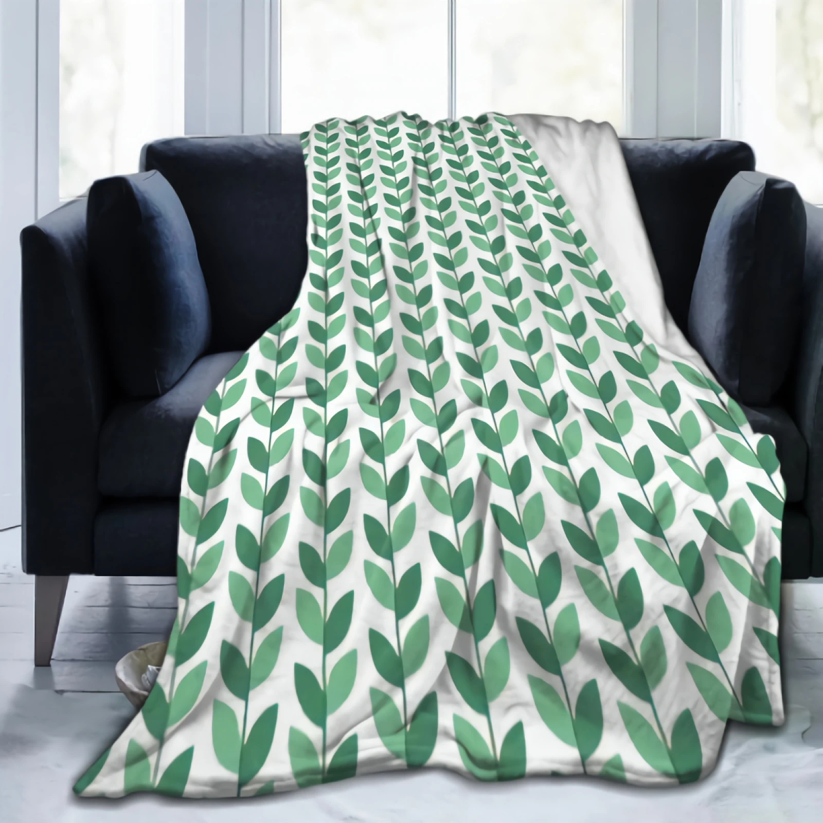 

Geometric Leaves Nordic Style Art Throw Blanket 80x60 Inch for Men Women Kids Super Soft Warm Lightweight Fleece Plush Blankets