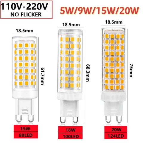 G9 светодиодная лампа 9 Вт 12 Вт 15 Вт 20 Вт 25 Вт AC110V 220 В светодиодная лампа SMD 2835 LED g9 холодный/теплый/натуральный свет Замена галогенной лампы 30/40 Вт