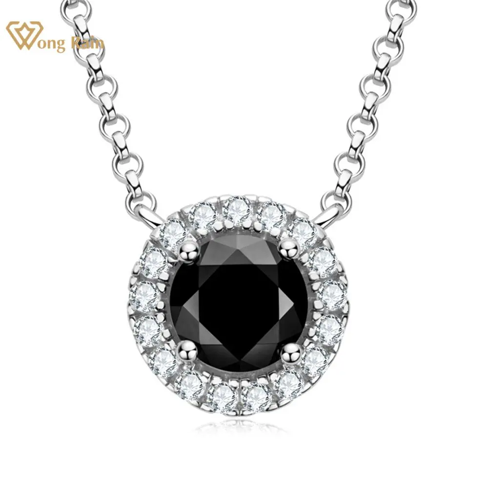 

Wong Rain 100% 925 Sterling Silver VVS1 1CT Round Cut Black Real Moissanite Gemstone Pendent Necklace Fine Jewelry With GRA Gift