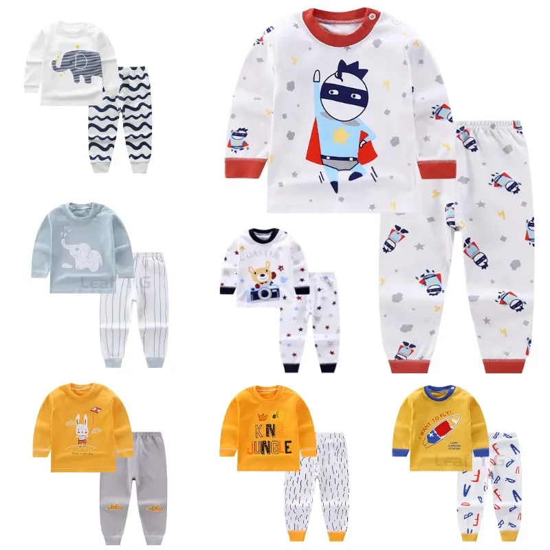 Cotton Kids Clothes Set Baby Boy Cartoon Long Sleeve Pajamas 1-6Y