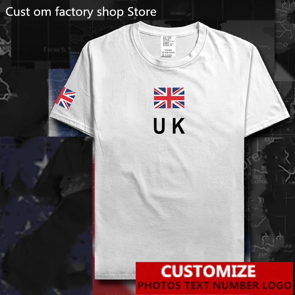 

UK United Kingdom of Great Britain Country Flag ​T shirt Free Custom Jersey DIY Name Number LOGO 100% Cotton T-shirts