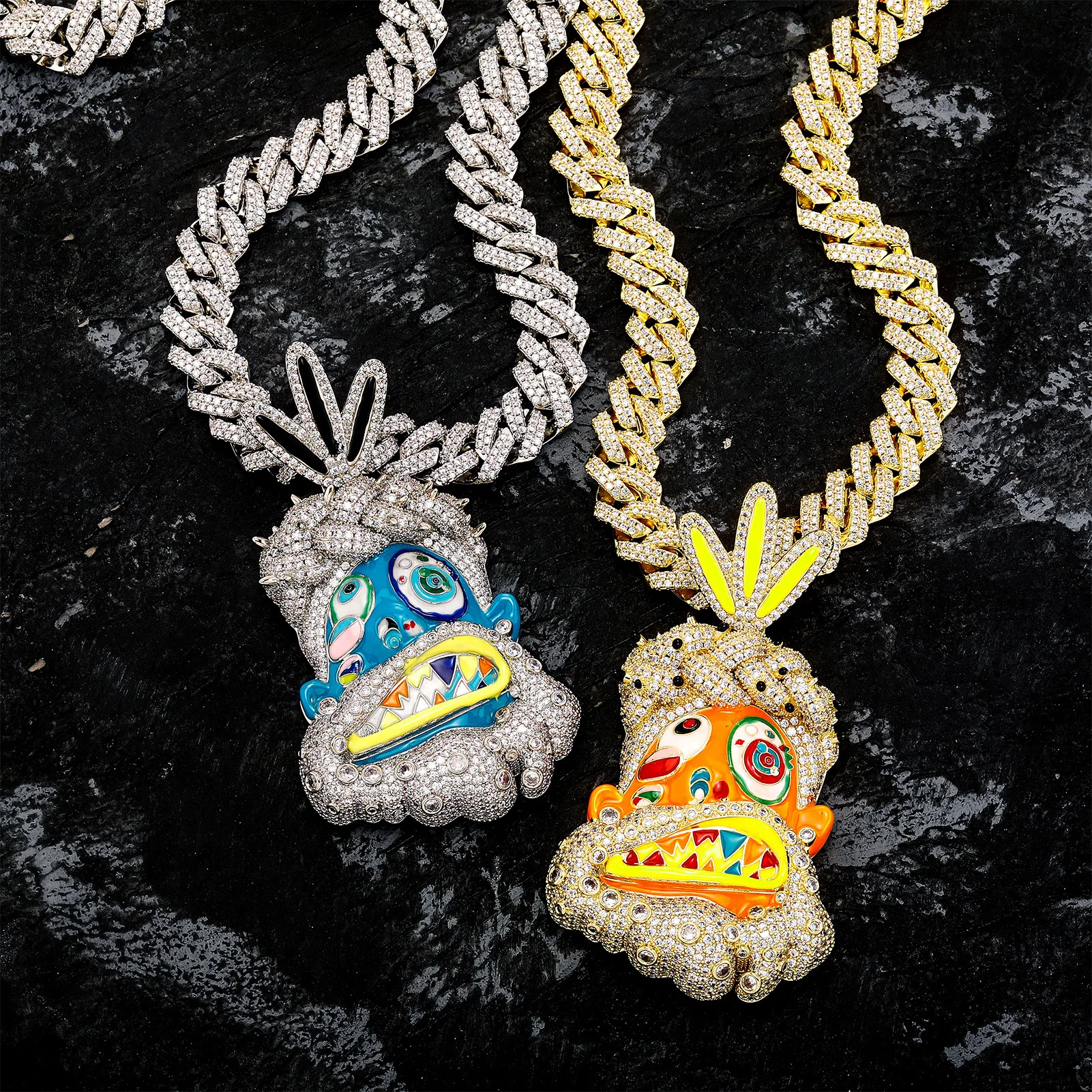 Hip Hop Colorful Enamel Pendant Necklace Jewelry Men Bling Rap with Full Zircon