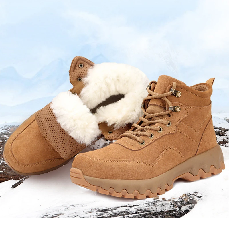 

Men's Winter Boots 2023 Genuine Leather Snow Boots Natural Wool Boots Men Thickened Non-slip Male Winter Shoes Man Ankle Boots
