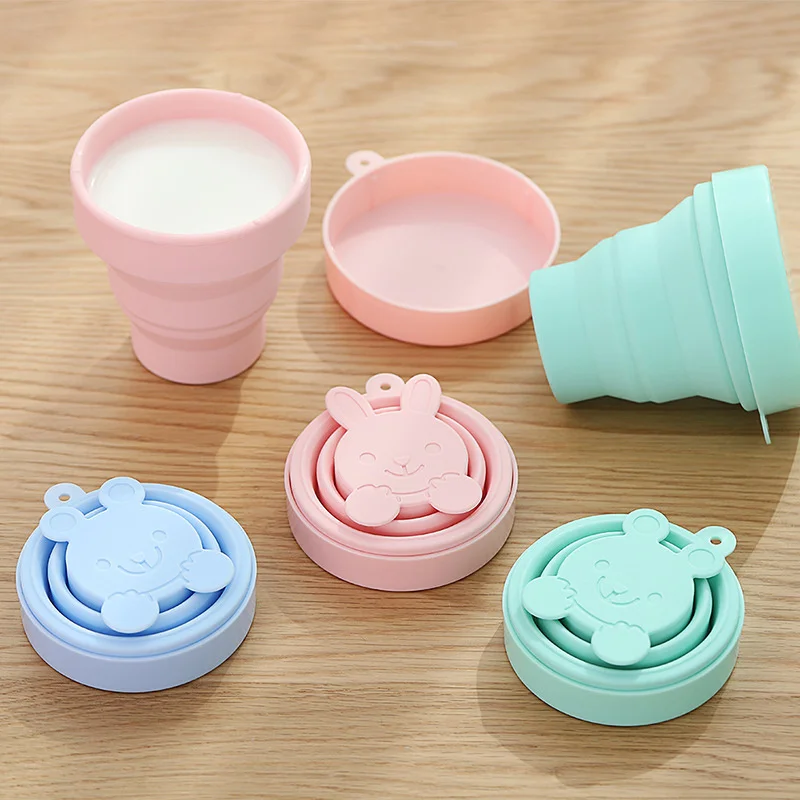 

Lovely bunny folding cup creative portable candy color retractable silicone tumblerful soft travel outdoor camping water cups