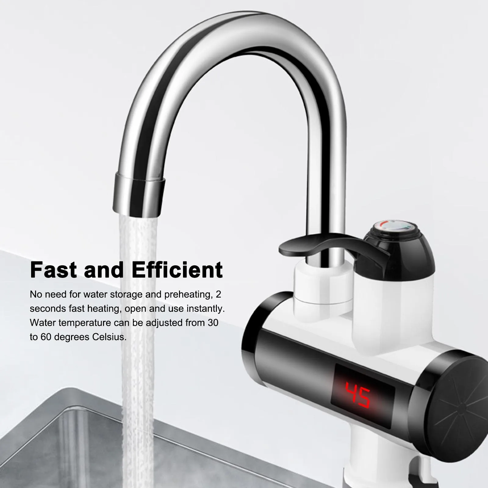 

3000W Instant Hot Water Faucet Electric Water Heaters Tap with LED Digital Display Kitchen Bathroom 360 Degree Rotatable Faucet