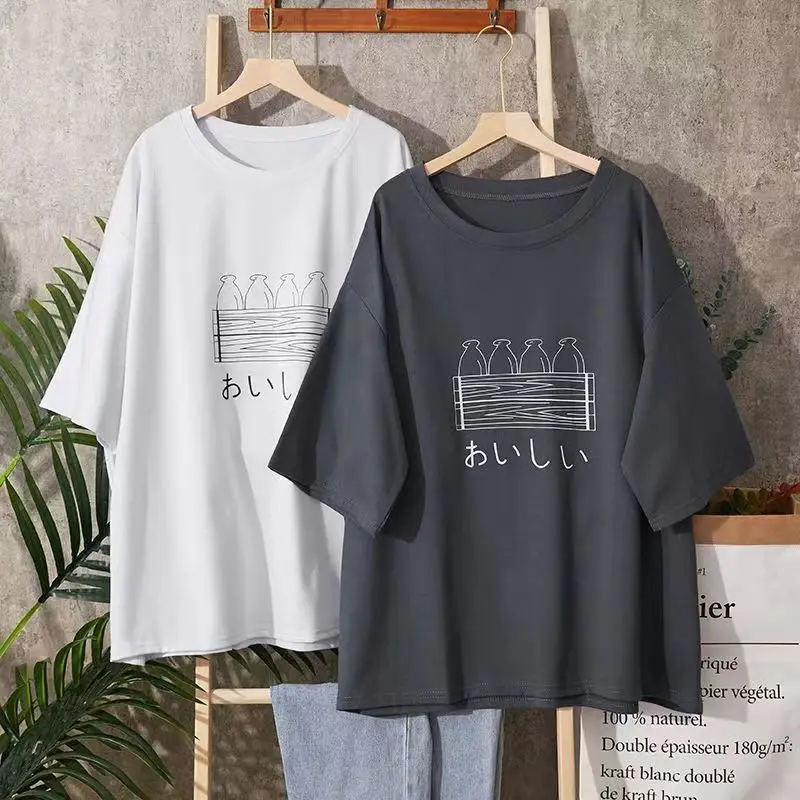 

Women Clothing Basic Oversized T-shirt Short Sleeve Casual Loose Printed Korean Fashion Tees Summer Pullovers PDlja9