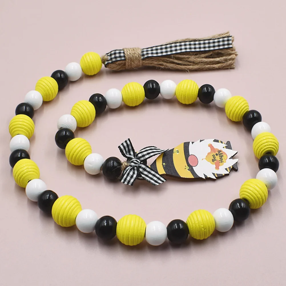 

2pcs Bee Wood Bead Garland with Tassel Wooden Beads Garland with Gnome Tag Farmhouse Tiered Tray Decor