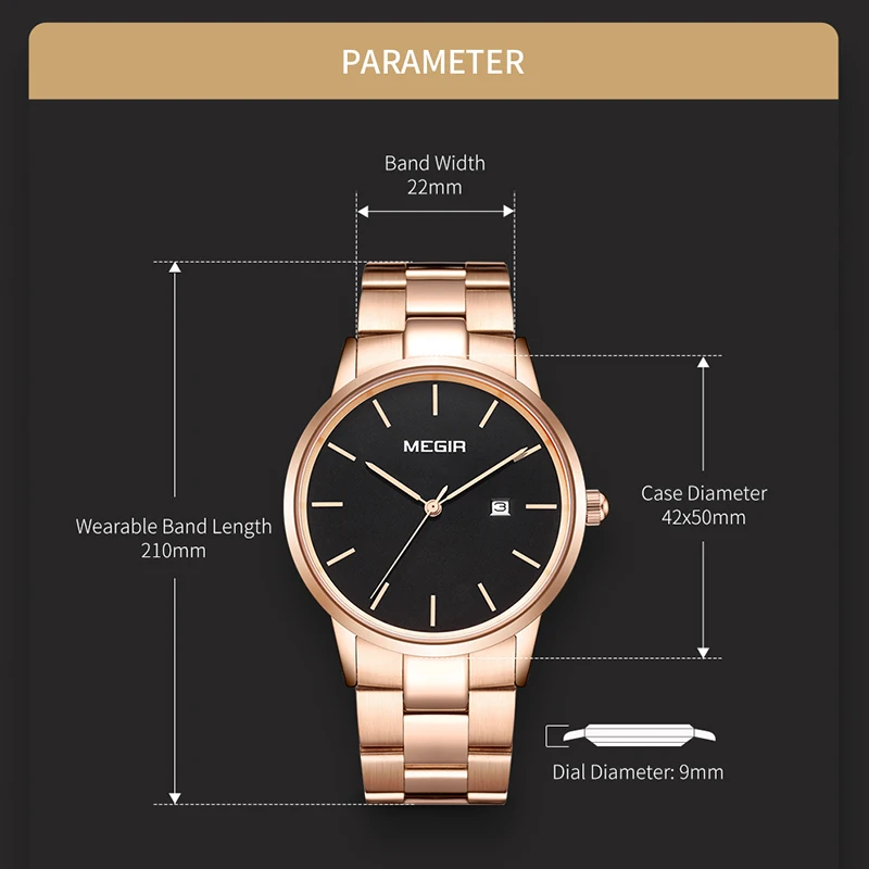 MEGIR Quartz Men's Watches Waterproof Stainless Steel Strap Watches Simple Clock Fashion Casual Lovers Wristwatch