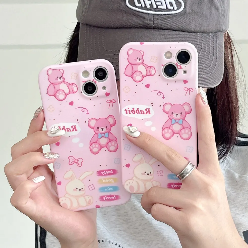 

Мультяшный розовый игрушечный медведь Кролик чехол для телефона iPhone 14 13 12 11 Pro Max XR X XS Max Модный матовый Мягкий силиконовый чехол Fundas
