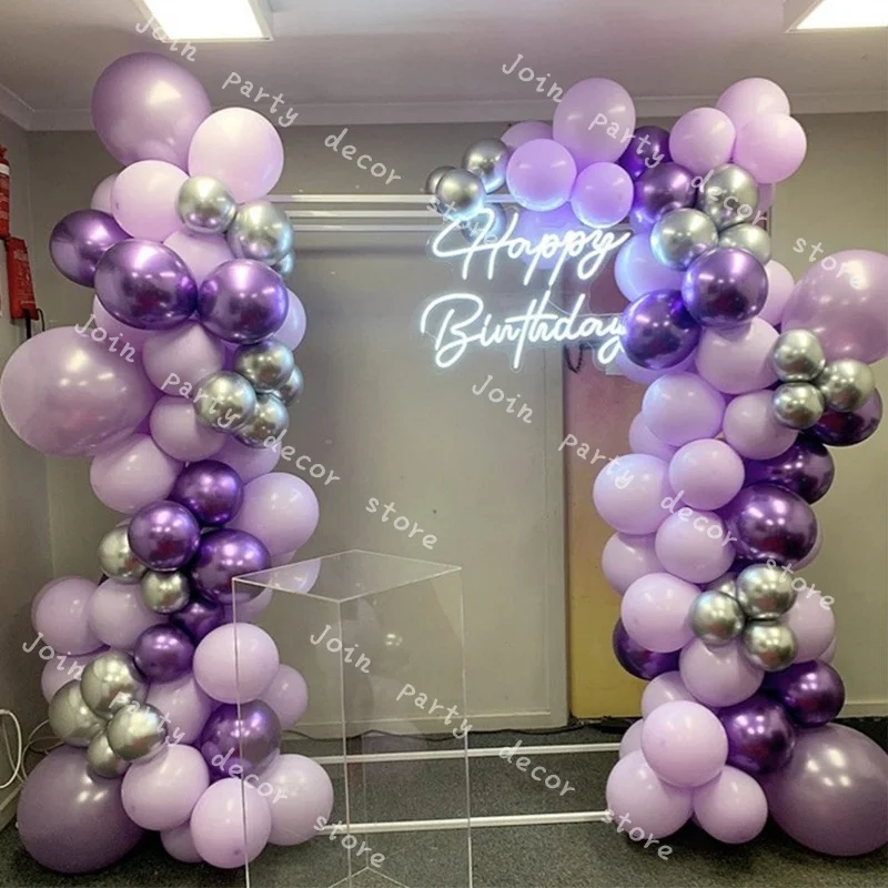 

108pcs Macaron Purple Balloon Garland Arch Kit Metallic Purple Silver Latex Balloons Birthday Party Bridal Shower Decoration