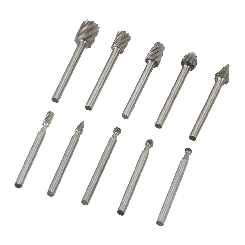 

Rotary Burr 1/8" Shank Drill Bit 10pc/Set Woodworking Carving Tool High Speed Steel Spiral Flute