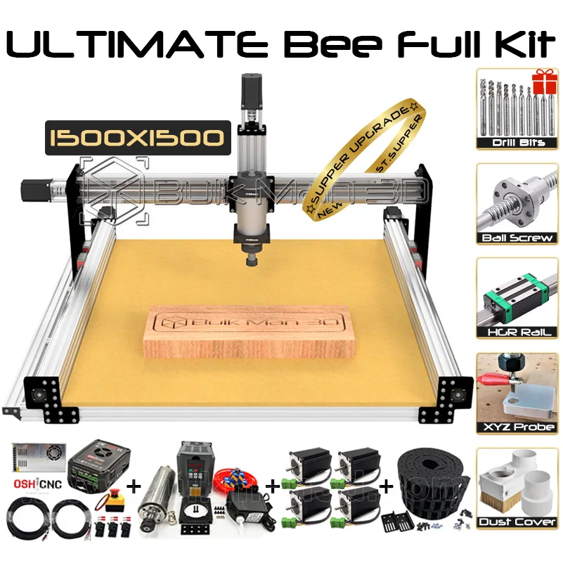 

Silver 1515 ULTIMATE Bee CNC Router Full Kit Upgrade Ball Screw Quiet Transmission Linear Rail Engraving Machine BulkMan 3D