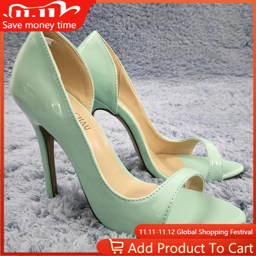 

Women Stiletto Thin High Heel Sandals Sexy Open Toe Light Turquoise Patent Fashion Party Bridals Ball Lady Shoes 0640C-Q1