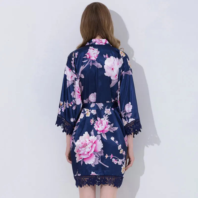 Plus Size Women Silk Satin Floral Lace Trim Robe Wedding Bridal Bridesmaid Robes Robes for Women Sleepwear Night Long Robe