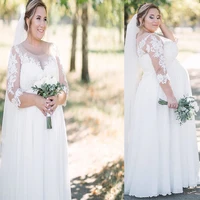 a line lace appliques plus size wedding dress 2022 chiffon 34 sleeve bridal gowns for pregnant women vestido de novia customize