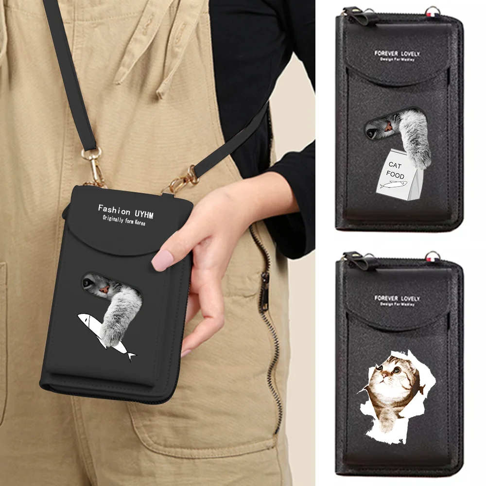 

Cute Cat Series Crossbody Phone Bags Women Fashion New Mini PU Leather Shoulder Messenger Bag Ladies Small Purse Zipper Flap Bag