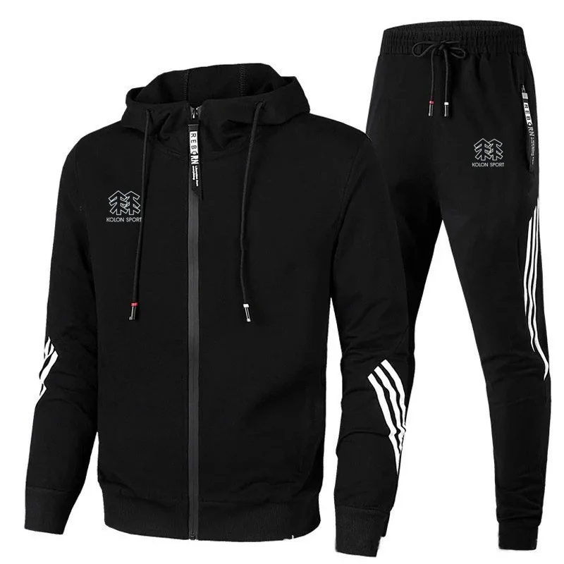 

Men's brand KOLON SPORT suit Autumn And Winter New Fashion Zipper Hooded Sweater + Sports Pants Two-piece Casual Sportswear Suit