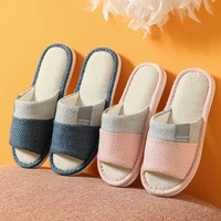 women men home slippers linen indoor floor flats shoes comfort soft sandals anti slip indoor couples breathable cotton slides