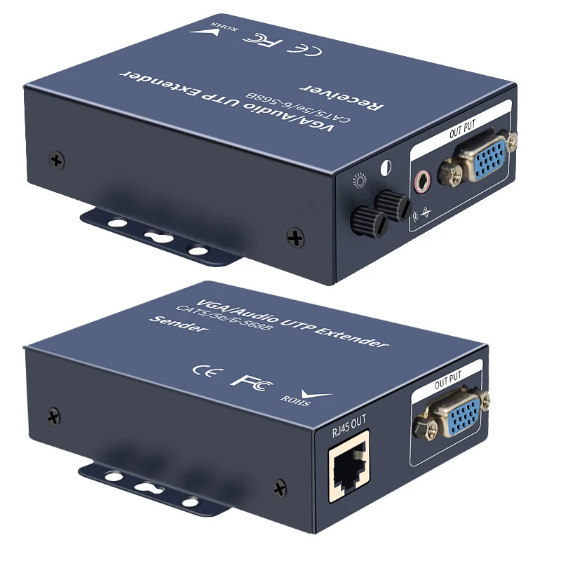

1080P VGA Extender Over CAT5e CAT6 RJ45 Ethernet Cable Extension Up to 100M 200M 300M RJ45 to VGA Extender With Audio & Loop out