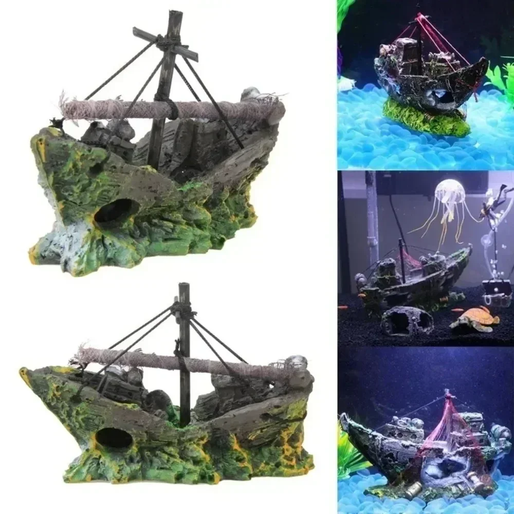 Aquarium decor Fish Tank Decoration Landscape Pirate Ship Wreck Vintage Resin Design Boat Accessories Home Decor