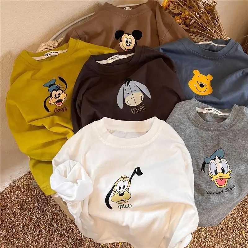 

Boys' and Girls' Long Sleeve T-shirt Spring and Autumn 2022 New Children's Baby Bottom Shirt Pure Cotton Cartoon Mickey Duck Top