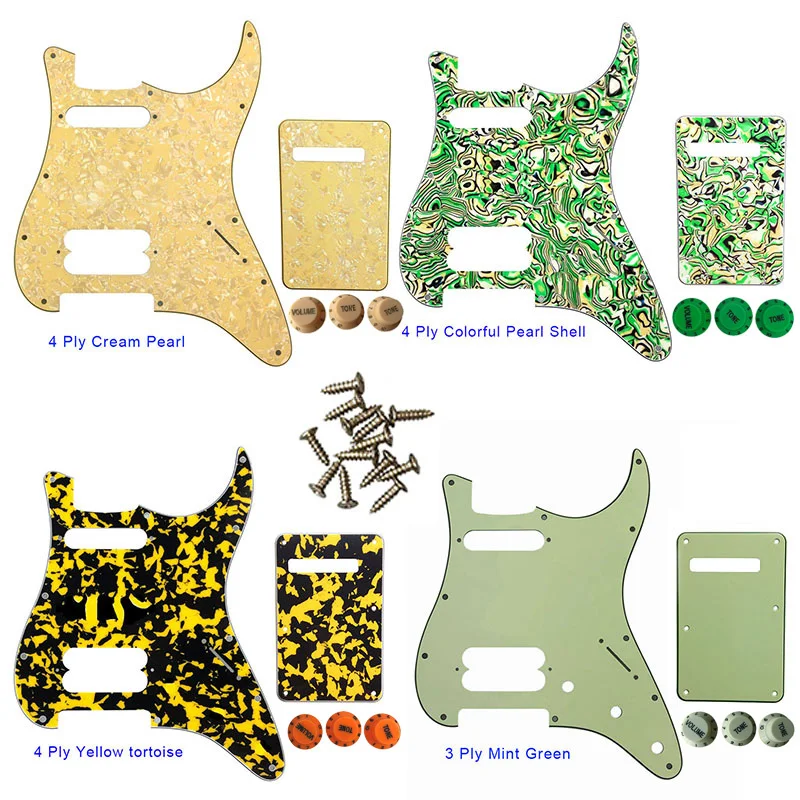 

5pcs Parts - For FD US 72' 11 Screw Hole Standard Strat Player Humbucker Hs Guitar Pickguard & Back Plate & Control Knob