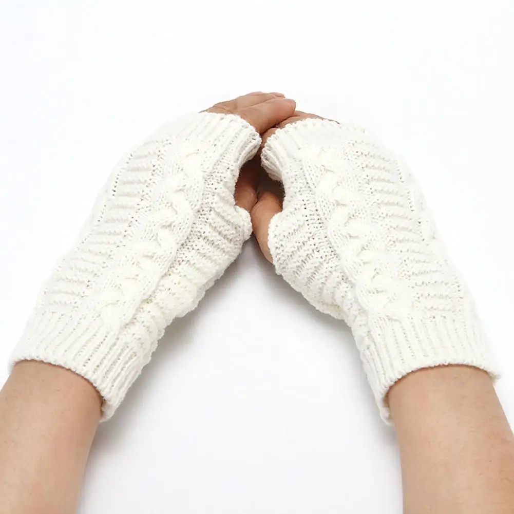 

1 Pair Practical Knitted Mittens Stretchy Winter Mittens Half Finger Women Men Exposed Finger Winter Gloves Hand Guards